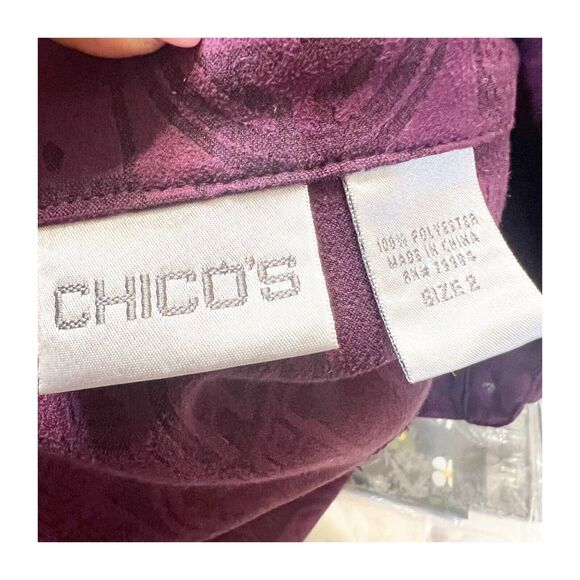Chicos Vintage Blouse Women's Size Medium Purple Oriental Pattern Button Front - Picture 11 of 11